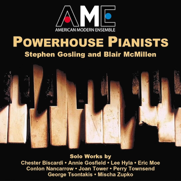 Cover of an American Modern Ensemble CD titled "Powerhouse Pianists"